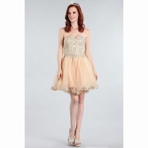 SWEETHEART Champagne with Gold Lace Dress